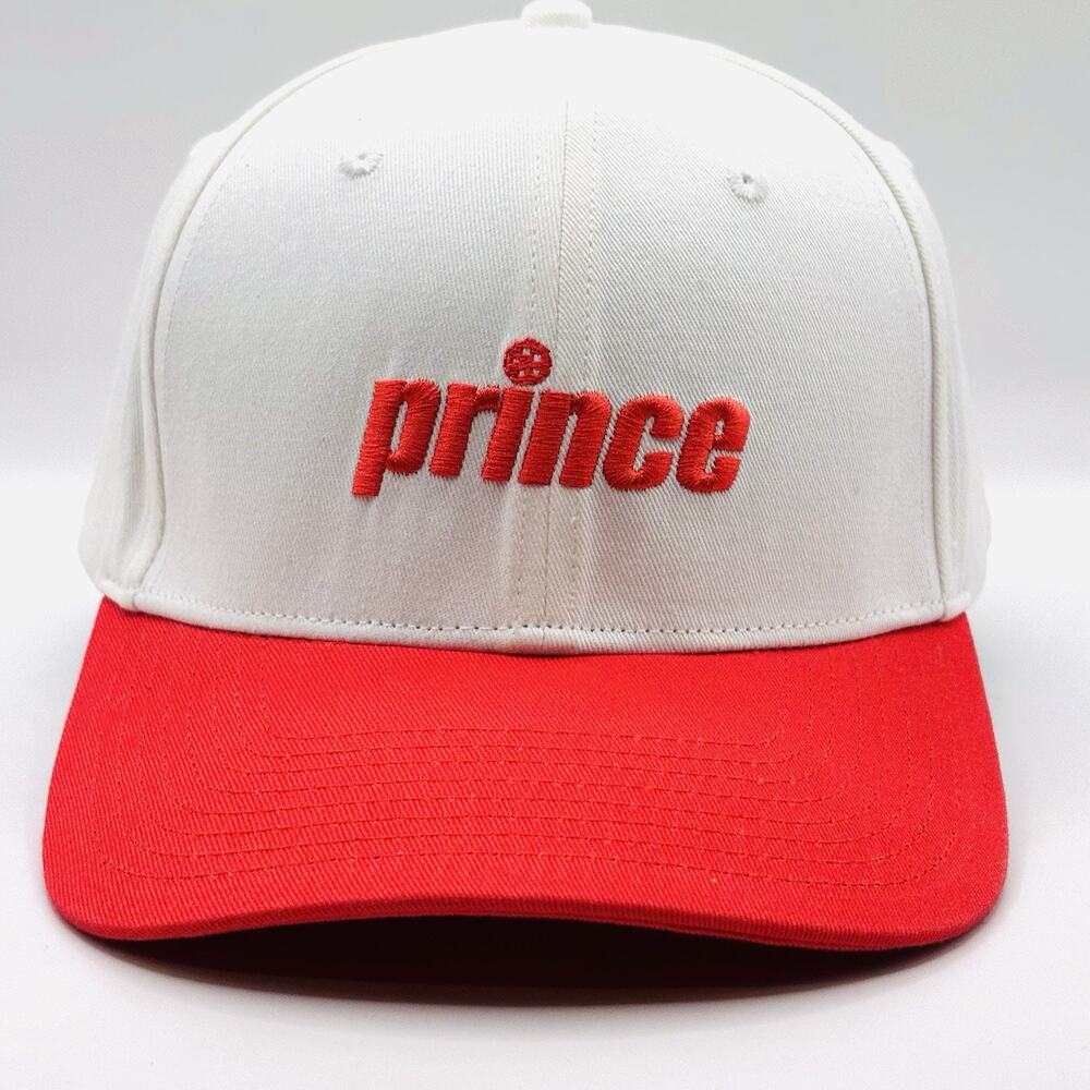 Prince Pickleball Hat Cap Strap Back White Red Spell Out Logo Adjustable 0/S